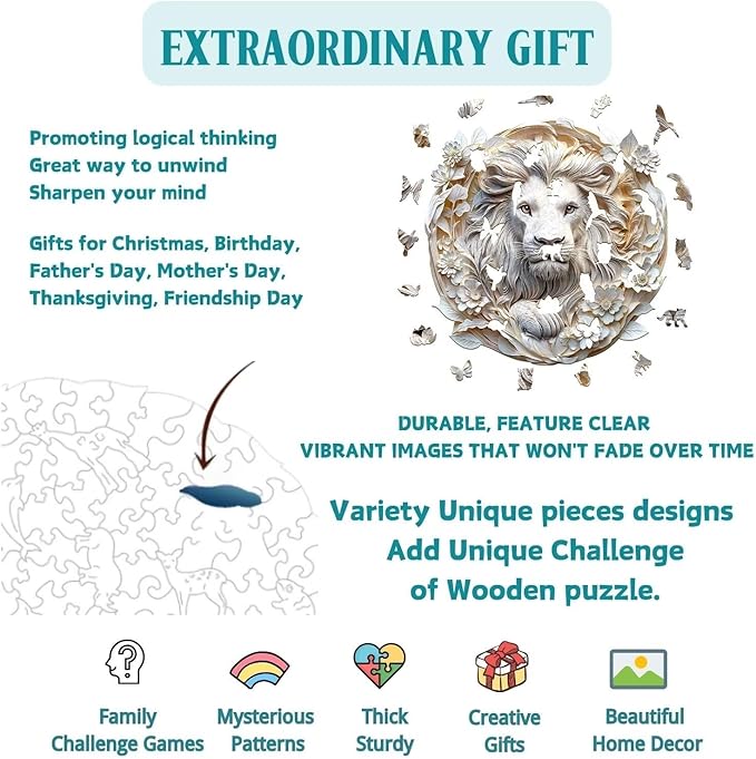 Wooden Puzzles Adults, 3D Paper Lion Wooden Puzzles 100 Pieces, Unique Animal Shaped Wood Challenging Jigsaw Puzzles Gifts for Adults, 8.5x8.3in