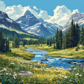 14ct Counted Cross Stitch Kits for Adults Mountains River Flowers Printed Stamped Cross Stitch Patterns Kits Cross Stitch Supplies (Mountains River Flowers)