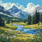 14ct Counted Cross Stitch Kits for Adults Mountains River Flowers Printed Stamped Cross Stitch Patterns Kits Cross Stitch Supplies (Mountains River Flowers)