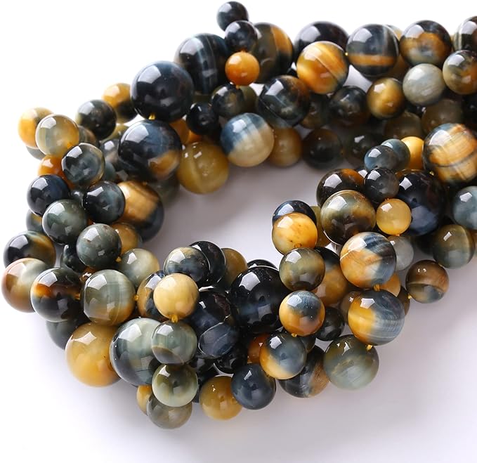 4mm 90pcs AAA Tiger Eye Beads for Jewelry Making 6mm 60Pcs Natural Stone Beads Semi Precious Round Smooth Gemstones Energy Healing Loose Beads (Dream Blue Tiger Eye Stone, 4mm)