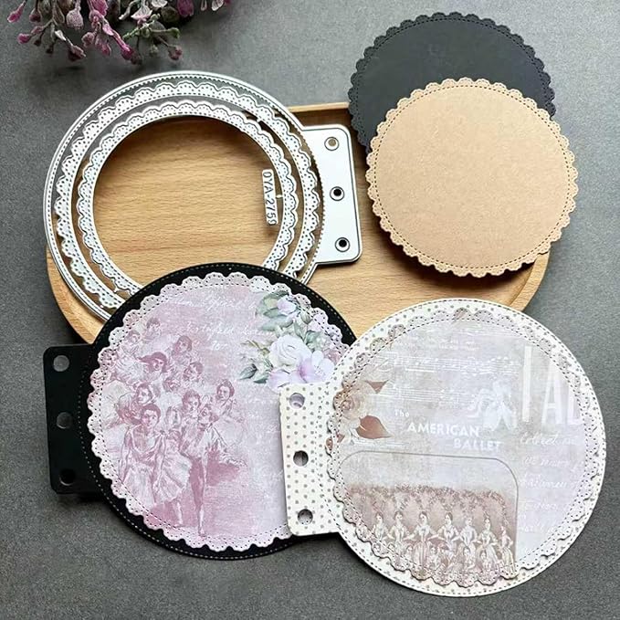 Circle Loose-Leaf Lace Die Cuts for Card Making, Background Frame Cutting Dies DIY Album Scrapbooking Decor Paper Craft Metal Die Cuts Party Wedding Decorations