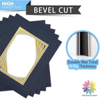 Mat Board Center, Double Mat - Acid Free, 8-ply Thickness, White Core - for Pictures, Photos, Framing (Blue Over Gold, 8x10 for 5x7, Pack of 5)