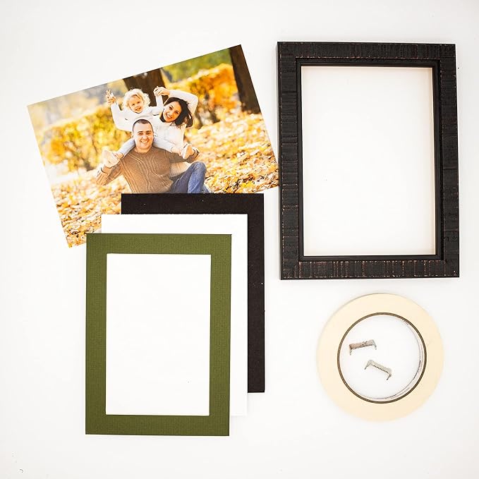 Pack of 25 Acid Free 8.5x11 Mats Bevel Cut for 7x9 Photos - Dill Green Precut Matboards With Backing Boards and Clear Photo Mat Bags For Pictures, Photos, Framing - 4-ply Thickness
