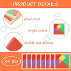 Syhood 24 Pieces Tangrams Puzzles for Students Party Favors Wooden Tangram Pattern Blocks Brain Logic Blocks for Manipulatives Games Educational Gifts and Party Favors(Bright)