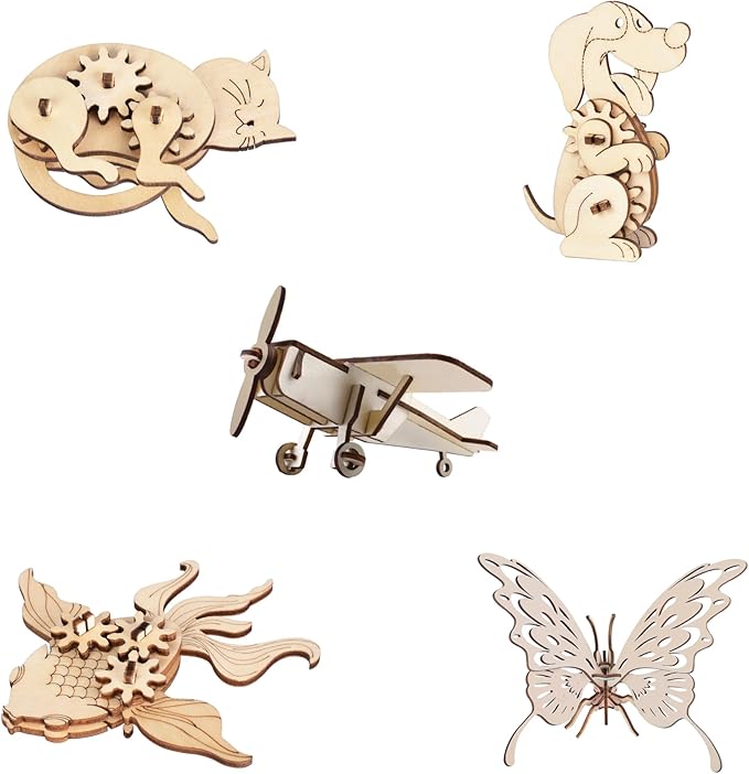 Wooden Animal Puzzles for Ages 8+, 5 Pack 3D Wooden Puzzles, STEM Kits for Kids & Adults, Wood Crafts Model Kits, STEM Toys, DIY Art Projects, Educational Gifts Toys, Party Favors - City Frens