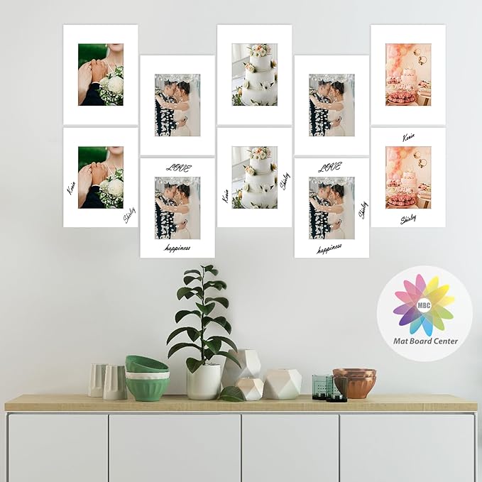 MBC Mat Board Center, 10 Pack 9X12 for 6X8 White Picture Mats Frame Mattes, Bevel Cut, Acid Free, 4-Ply Thickness