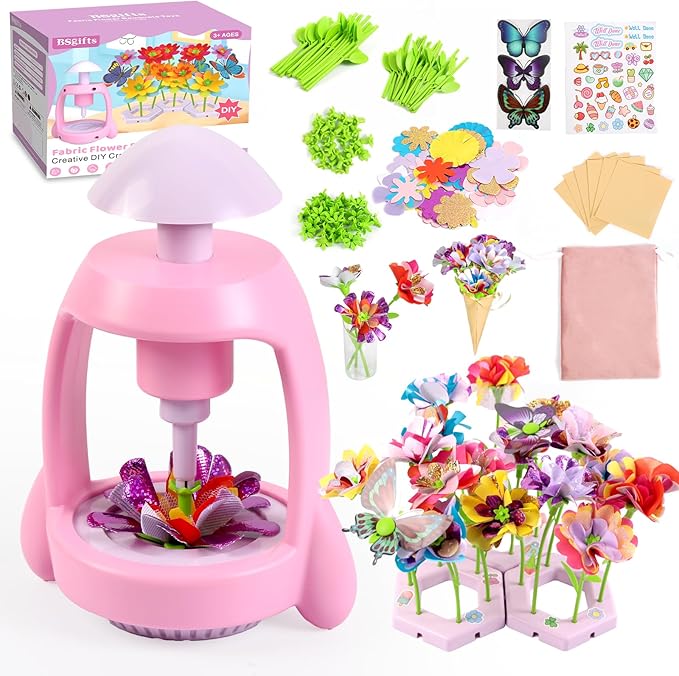 Bsgifts Fabric Flower Making Toys, DIY Flower Press Kits for Kids Ages 3-12, Creative Educational Activity Arts & Crafts Toys, Ideal Holiday Gifts for Preschool Kids, Pink