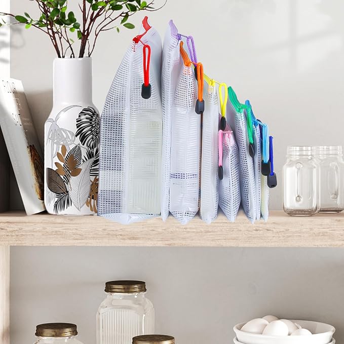 32pcs Mesh Zipper Pouch Bags, 8 Sizes, 8 Colors Zipper Pouches for Organizing, Board Game Storage, Travel, School Office