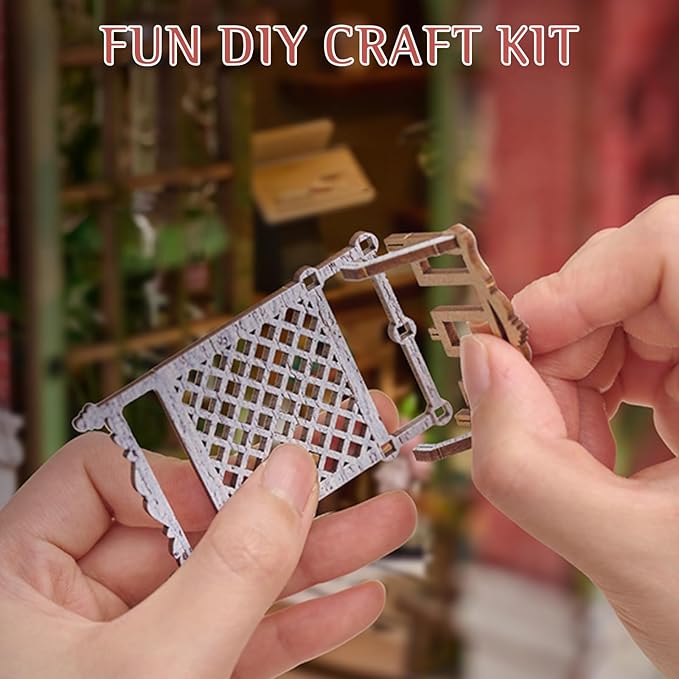 DIY Book Nook Kit, Miniature Dollhouse Bookshelf Insert with Light, Laser-Cut Wooden Craft Set for Adults, Perfect for Teens and Adults, Blossomary Shop