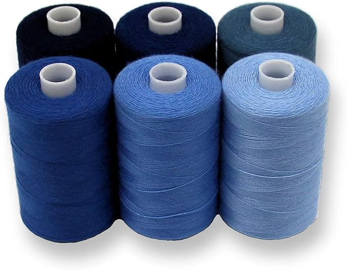 BlesSew Sewing Thread in Blue Color Tones – 6 Spools of Polyester Thread for Sewing Machine for Beginners, Hand Stitching & Quilting - 1000 yds per Spool