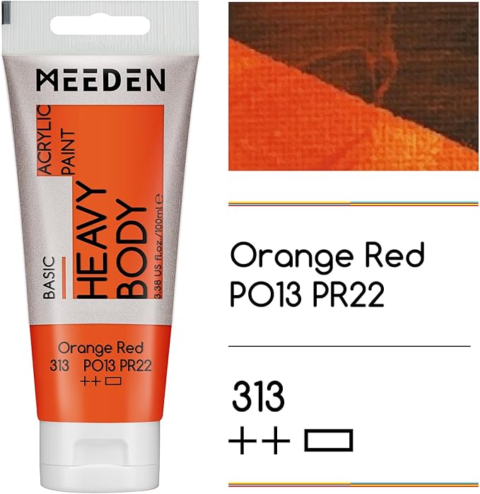 MEEDEN Acrylic Paint Orange Red: 100ml/3.38oz Heavy Body Acrylic Paint Tube Bundled with Additional Titanium White Color for Art Craft Painting