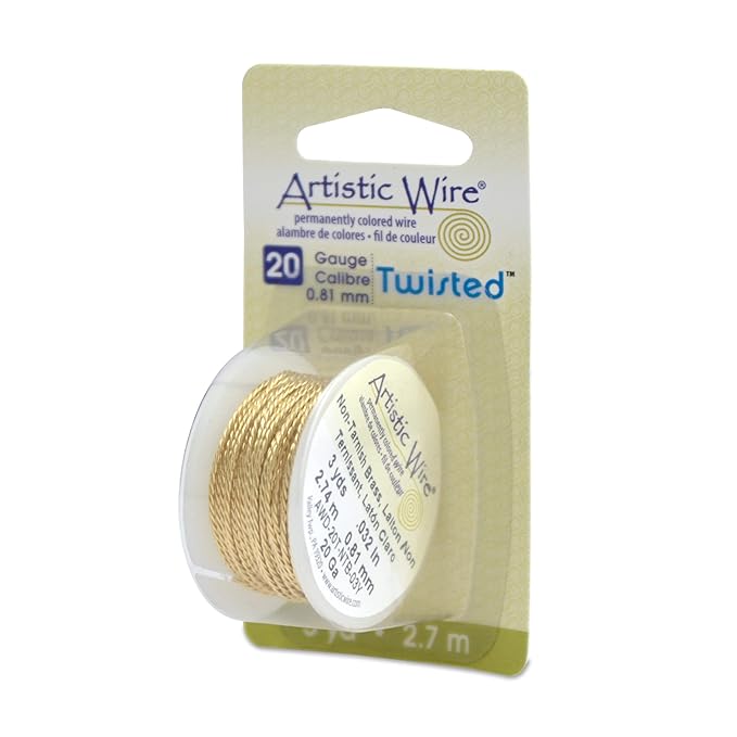 Artistic Wire, 20 Gauge / .81 mm Tarnish Resistant Brass Craft Wire, Round Twist, 3 yd / 2.7 m