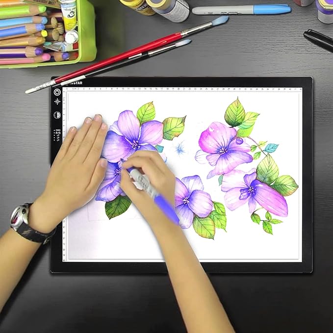 Light Box Drawing Pad A3, Dimmable 3 Brightness and Colour Temperature with Type-C Charge Cable and Brightness Adjustable for Artists, AnimationDrawing, Sketching, Animation, X-ray Viewing (A3-STK)