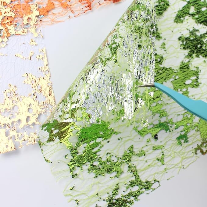 A5 Size Colorful Foil Textured Fabric Art Paper Scrapbooking Decorative, 10 Sheets Sparkle Metallic Lace Mesh for Crafts, Junk Journaling Supplies, Card Making, Collage