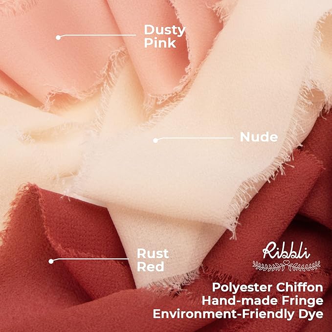 Ribbli Rust Red Chiffon Ribbon 1-1/2 inch x 20 Yard Handmade Fringe Chiffon Silk Ribbon for Wedding Invitations, Bridal Bouquets Wrapping, Flower Arrangement Decoration