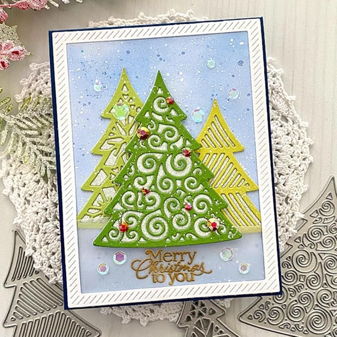 Mvchifay Cutting Dies for Card Making Metal Die-Cuts Scrapbooking Tool Hollow Frame DIY Craft Punch Template Embossing for Paper Album Decor (3 Christmas Tree-14.3x9.1cm)