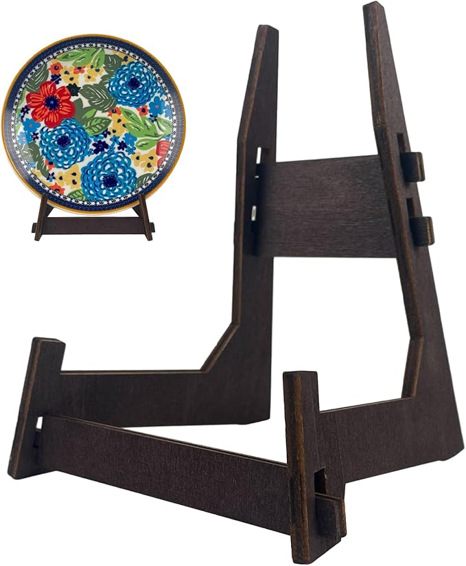 2 Pack 10 Inch Plate Display Stands - Wooden Picture Frame Holder for Books, Photo, Platter | Tabletop Decorative Stand