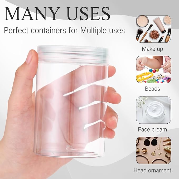 SATINIOR 12 Pack Plastic Container Jars with Lids Round Clear Travel Cosmetic Container Jars for Toiletries, Lotion, Cream, Ointments, Makeup, Rhinestone, Samples, Kitchen Storage(10 oz,Clear)