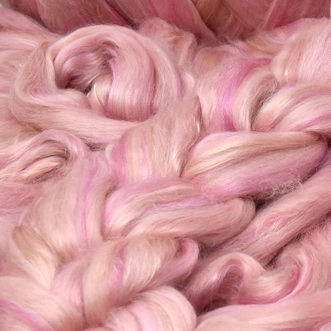 Merino Silk Luxe Tonal Designer Blend. Superfine Merino, Mulberry Silk, Tussah Silk. Top Roving for Spinning or Felting. Tender Heart 4oz