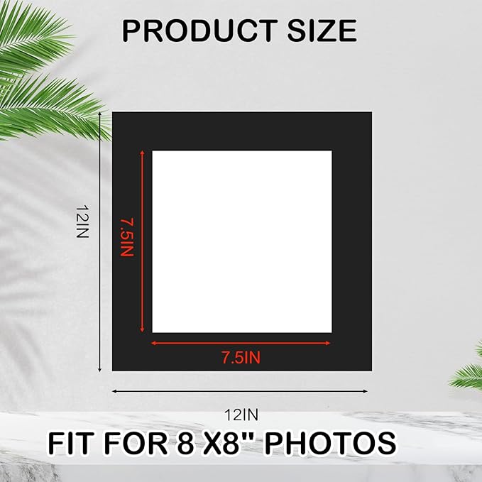 15 Pack 12x12 Black Picture Mats, Frame Mattes for 8x8 Pictures Display Photo Frame Mat Core Bevel Cut Mat Board Show Kit for Photos, Prints, Artworks