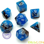 Bescon Two-Tone Glow-in-The-Dark Polyhedral Dice Set Blue Dawn, Luminous RPG Dice Set d4 d6 d8 d10 d12 d20 d% Brick Box Pack