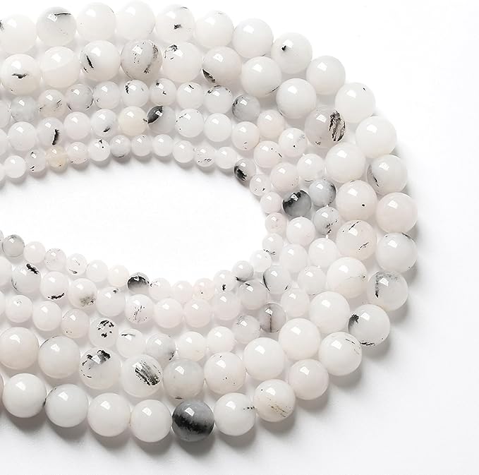 45pcs 8mm Natural Black Rutilated Quartz Crystal Jade Stone Beads for Jewelry Making Energy Healing Power Stone Beads DIY Bracelet Necklace Accessories 15" (8mm, Black Rutilated Quartz Jade)