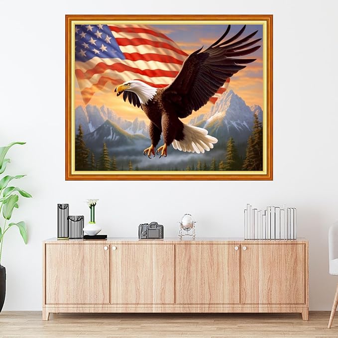 Foxdiviy Cross Stitch Kits - 16x20 inch, 11CT, Pre-printed, Easy for Beginners, Patriotic Eagle Theme, Modern Style, Unisex, All Ages, All Seasons