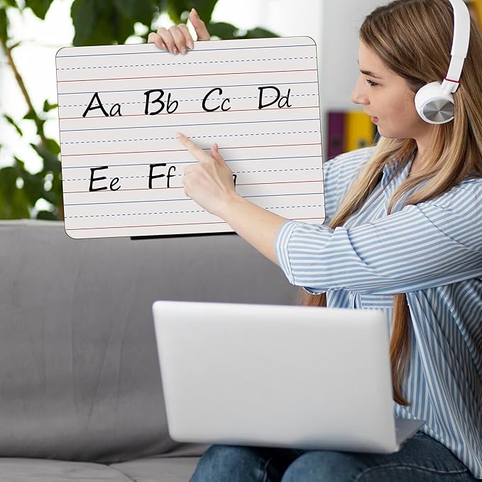 Dry Erase Boards 6 Pack, Double Sided Small Whiteboards with Lines for Kids, Students, Teacher & Classroom Pack, 9"x12" Mini Individual White Boards Lined for Writing Math English Practice