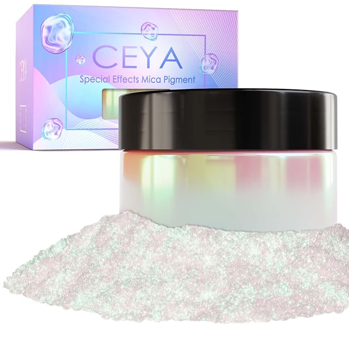 Ceya Interference Mica Powder, 1.8oz/ 50g Ghost Green Chrome Nail Powder, Cosmetic Grade Pearlescent Effect Color Shift Pigment for Epoxy Resin, Makeup, Nail Polish, Soap Candle Making, Slime, Paint