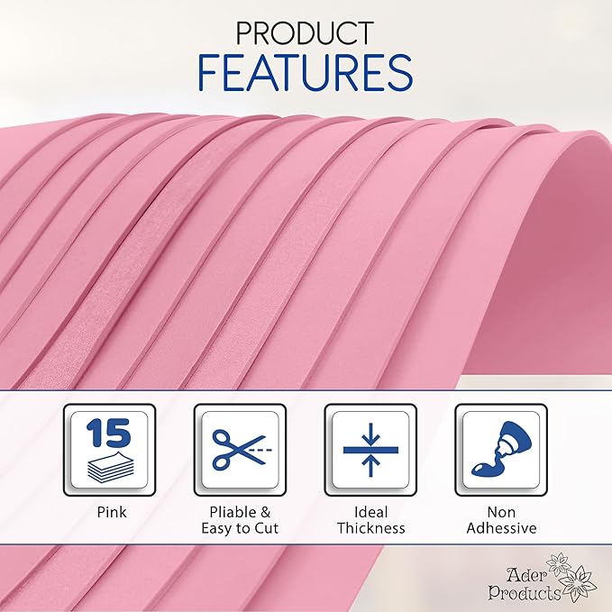 Pink EVA Foam Sheets for Crafts, 9 x 12 Inch, 2mm Thickness – Ideal for DIY Arts and Crafts, Foam Paper for Kids, Cosplay and Costumes - 15 Pack