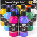 Nicpro 8 Colors Iridescent Acrylic Paint, 8.45oz / 250ml Large Bulk Metallic Acrylic Paint,Color Shifting & Non-Toxic Art Painting Supplies For Canvas Fabric Rock Wood with Color Wheel