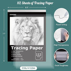 Tracing Paper 8.5x11 inch, 112 Sheets Transparent Vellum Paper for Tracing Pads, Translucent Tracing Paper for Pencil, Marker and Ink - Trace Images, Sketch, Preliminary Drawing, Overlays, Black