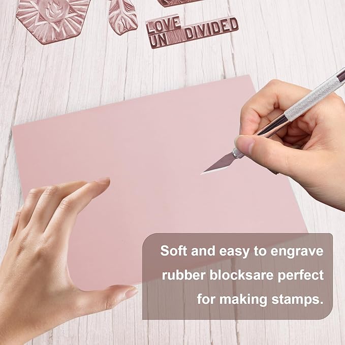 4 Pcs 8.5"x11" Rubber Carving Blocks, A4 Linoleum Blocks, Stamp Carving Blocks for Printmaking, Linocut Artists, Crafts and More,(Pink) by KUKLIPJIM.