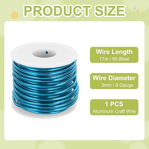 MECCANIXITY 9 Gauge Anodized Aluminum Craft Wire Bendable Bonsai Training Wire 56 Feet 3mm for Sculpting Crafts Wreath Floral Beading Jewelry Making, Blue