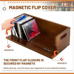 2 Set Wooden CD Storage Box Holder Shelf Cassette Tape Display Racks with Carrying Handles, Organizer Shelf for Movie Cases, DVDs, Each Set Can Store up to 36 Pcs CDs (Brown)
