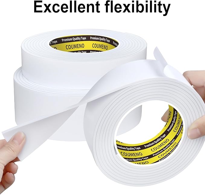2 Pack EVA Single-Sided Adhesive Foam Tape 1.2inx9.84FT Single-Sided Sealing Strip Foam Pad Sponge Tape Window Weatherproof, Self-Adhesive Insulation Sealing Tape White