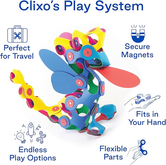 Clixo Super Rainbow, 60 Piece Pack - A Versatile, Travel Friendly Magnetic Building Toy, Flexible Design for Hours of Fun Creative STEM Play, Great Gift for Curious Kids. Ages 4-99