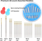 Eketirry 120pcs Premium Hand Sewing Needles，4 Pack 30-Count Assorted Needles for Sewing Repair, 6 Different Sizes Sewing Needles with 2 Threaders (Blue& Black& Pink)