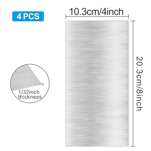 4PCS 4"x8"x1/32 Stainless Steel Metal Plates for Magnetic Mount Board Wall,Tickness 0.8mm 430 Stainless Steel Shim Stock Plates for Crafting, Kitchen, Office