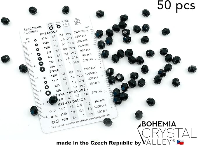50 pcs Faceted Fire Polished Pressed Czech Glass Beads 6mm (0.24in), 23980 Jet Black