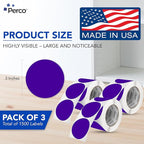Perco Purple 3-Inch Round Circle Dot Sticker Labels - Multi-Roll Pack (3 Rolls, 500 Labels Each) - Permanent Adhesive, Vibrant Colors, Strong Hold - Perforated for Easy Use - Made in USA