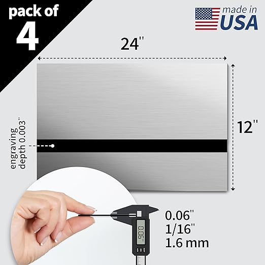 Trotec | Metallic Looking Acrylic Sheet | 12"x24"x1/16, 4 Pcs | Brushed Aluminum/Black | Metallic Finish - Scratch Resistant for Laser Engraving & Cutting,Printing,Glowforge,Name Plate | USA Made