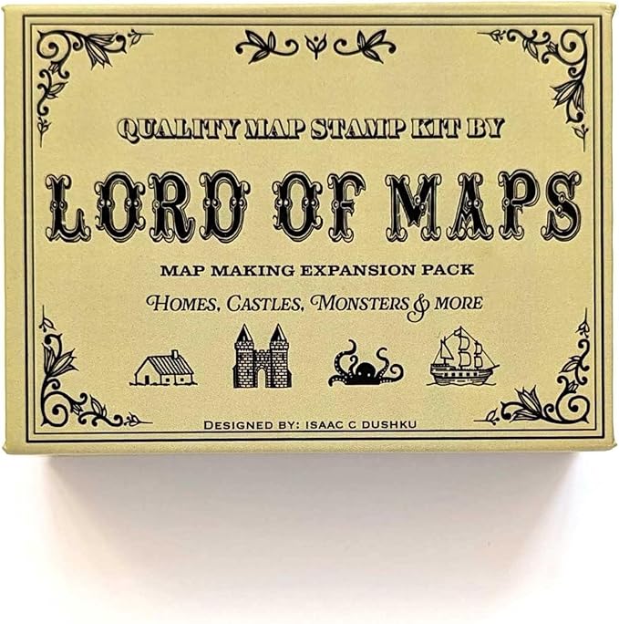 Lord Of Maps Fantasy Map-Making Stamp Kit – 16-Piece Rubber Stamp Set for TTRPG, World Building, Battle Maps, Jounaling, Arts & Crafts - Mountains, Hills, Volcano, Lake, Compass Rose