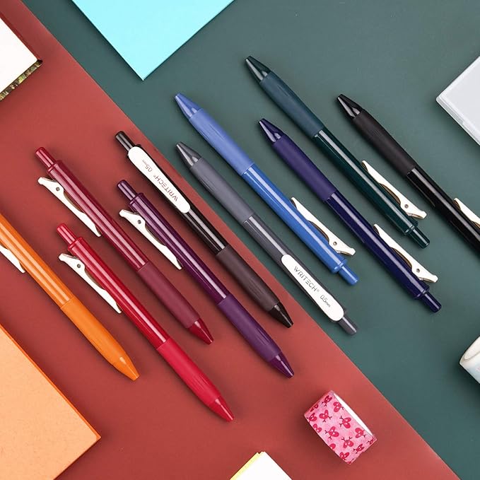 WRITECH Retractable Gel Pens Quick Dry Ink Pens Fine Point 0.5mm 10 Assorted Unique Vintage Colors For Journaling Drawing Doodling and Notetaking (Vintage 1)