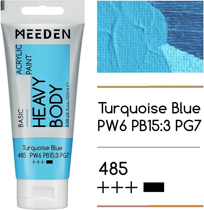 MEEDEN Acrylic Paint Turquoise Blue: 100ml/3.38oz Heavy Body Acrylic Paint Tube Bundled with Additional Titanium White Color for Art Craft Painting