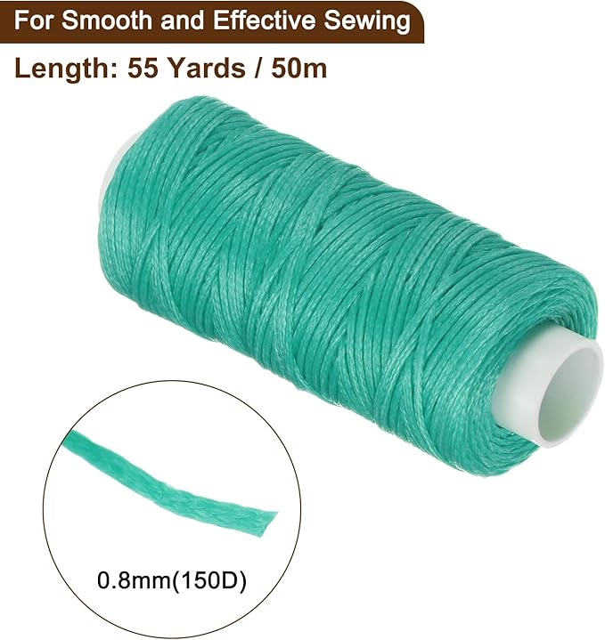 uxcell Leather Sewing Waxed Thread, 55 Yards / 50m 0.8mm 150D Flat Polyester All-Purpose Threads for Leather Crafts, Bookbinding, Turquoise