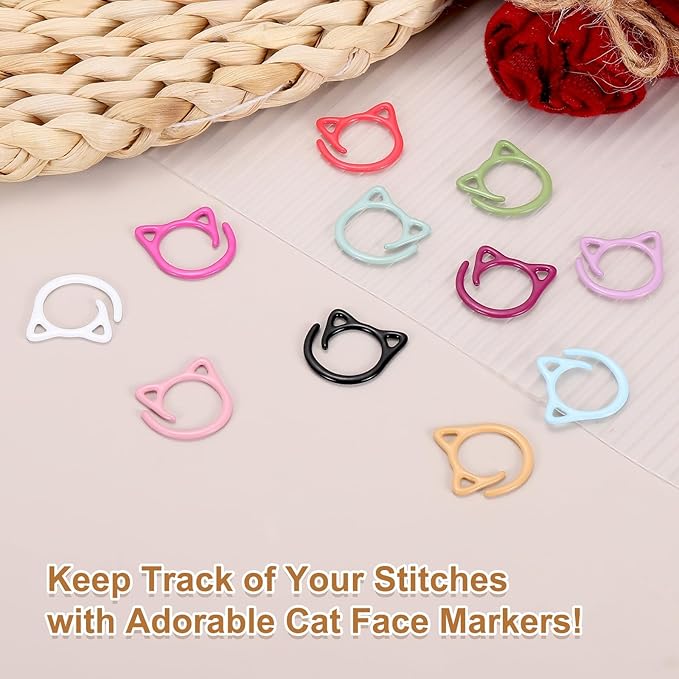 PATIKIL Cat Crochet Stitch Markers, 12 Pack Stitch Marker for Knitting Crocheting Supplies Cute Metal Spiral Knit Clip Ring Counters for Crochet Yarn DIY Crafts, Green