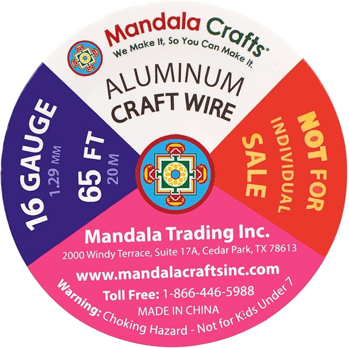 Mandala Crafts 16 Gauge Anodized Aluminum Craft Wire for Jewelry Making – 390 FT Colored Flexible Silver Copper Light Gold Gray Gold Red Wire - Bendable for Bonsai Armature Crafting Sculpting