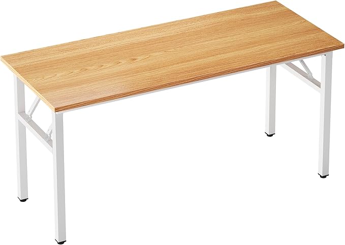 Need Folding Desk, 54 inch Large Computer Desk for Home Office, No Install Needed Study Student Writing Table Desk Workstation, Teak White