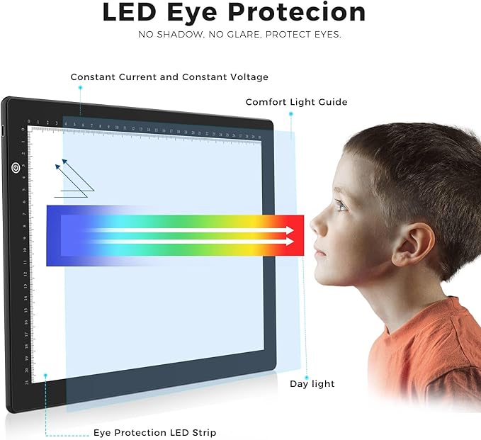 HIUKCOLED A4 Light Tracing Box with 4 Pcs Clips, Stepless Adjustable Brightness Ultra-Thin Light Pad, USB Powered LED Light Board for Drawing,Diamond Painting,Sketching,Animation,X-Ray,Sand Painting
